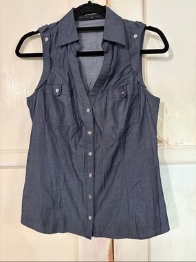 Express Sleeveless Button-Down Shirt - Denim Blue